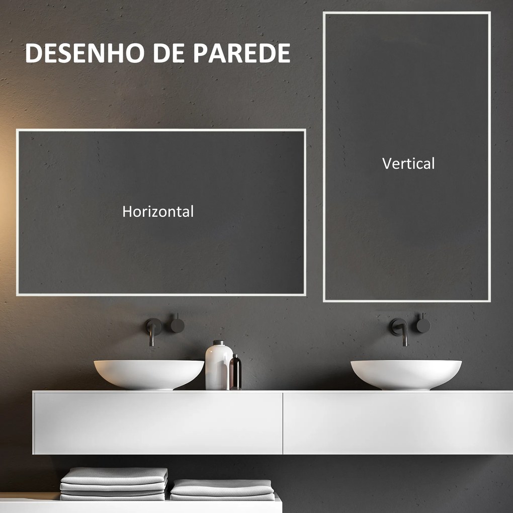 kleankin Espelho de Casa de Banho Retangular 104x60cm Espelho de Parede Decorativo e Moderno com Estrutura de Madeira para Dormitório Corredor Entrada Branco