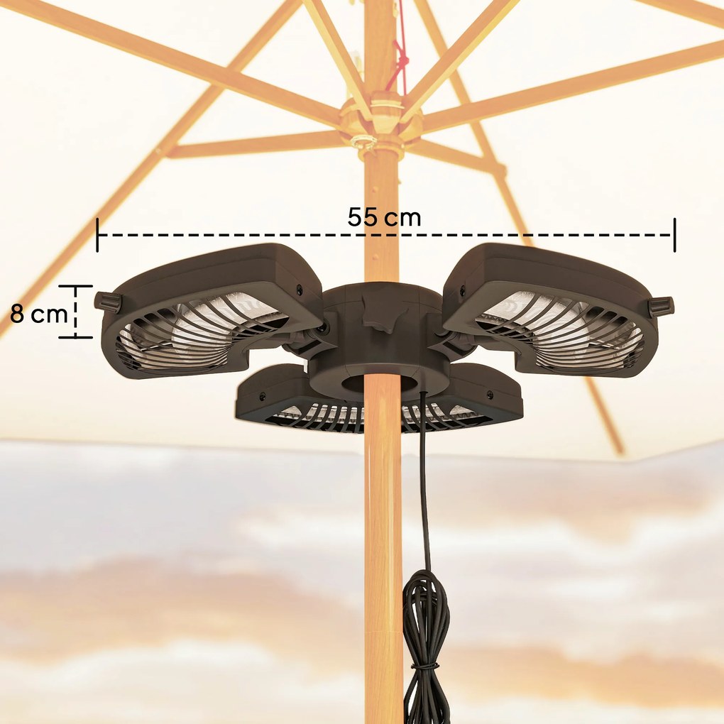 Aquecedor por Infravermelhos para Chapéu de Sol 2400W Aquecedor Exterior Elétrico de Alumínio com 3 Níveis de Aquecimento Ø55x8 cm Preto