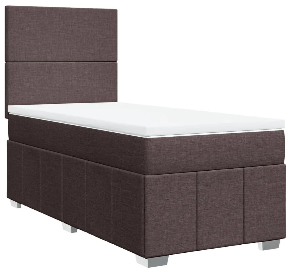 Cama com molas/colchão 100x200 cm tecido castanho-escuro