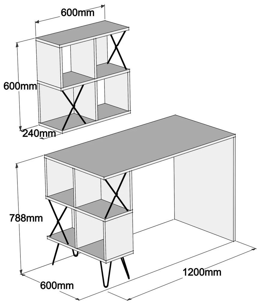 Secretária de Estudo Extra – Nogueira e Preto – 120 cm x 78,8 cm x 60