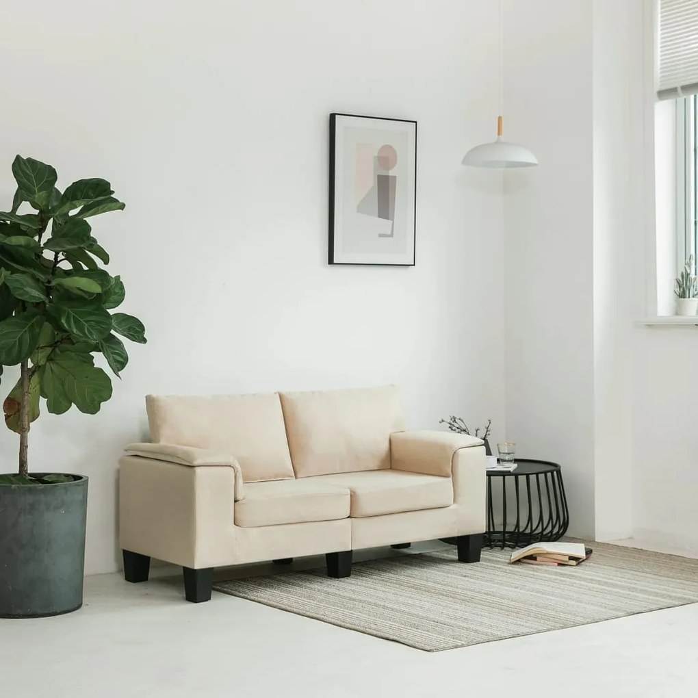 vidaXL Sofá de 2 lugares tecido cor creme