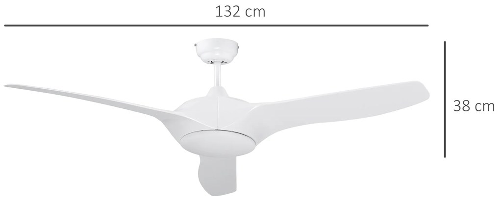 Ventoinha de Teto 25W Diâmetro 132cm com Luz LED Controle Remoto 3 Lâminas Reversíveis 6 Velocidades e Temporizador Silencioso para Dormitório Sala de