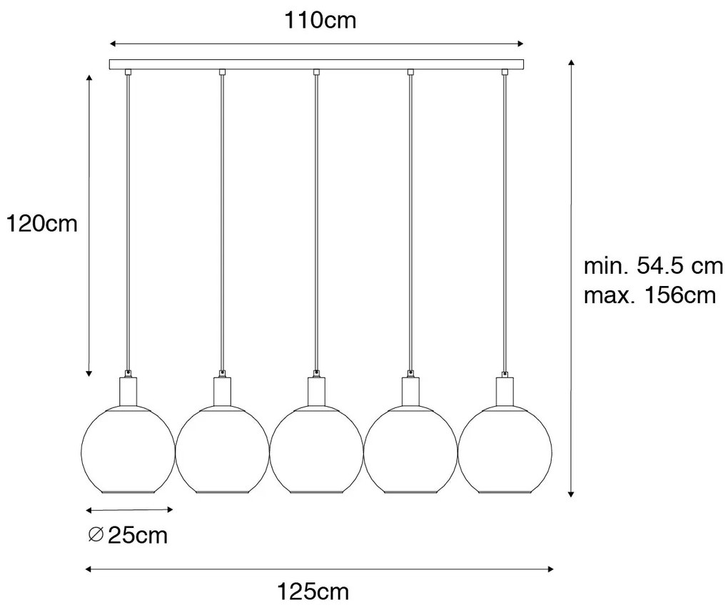 Candeeiro de suspensão design preto com vidro dourado 5 luzes - Bert