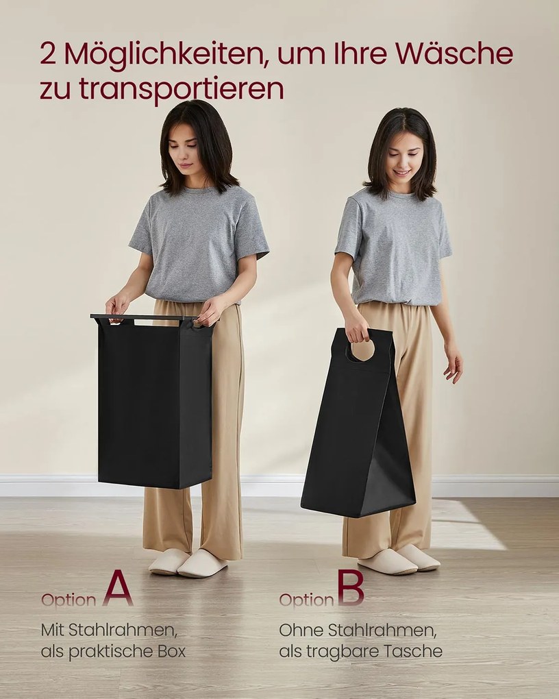 Cesto para roupa suja 143,5 x 33 x 72 cm com prateleira em tecido Oxford preto-castanho