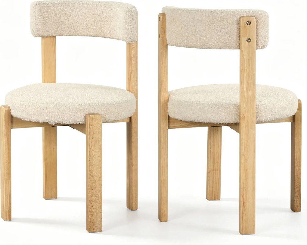 Conjunto de 2 cadeiras de jantar estofadas em felpa, com pernas em madeira de borracha, assento almofadado e encosto curvo, para restaurante ou sala d