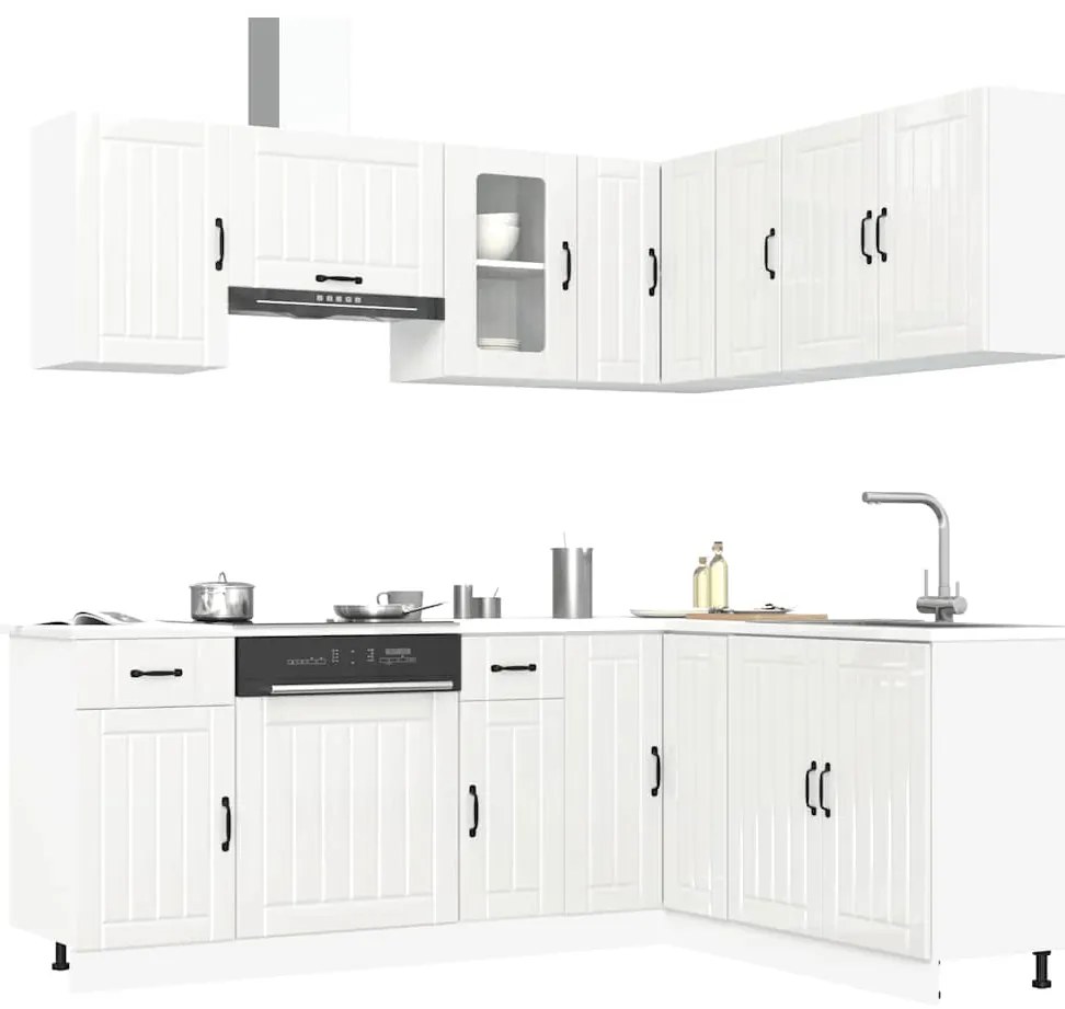 vidaXL 11 peças armário de cozinha conjunto Lucca brilho branco