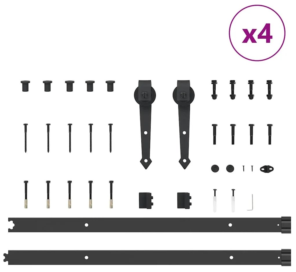 Kit de ferragens para porta deslizante 152,5 cm aço preto