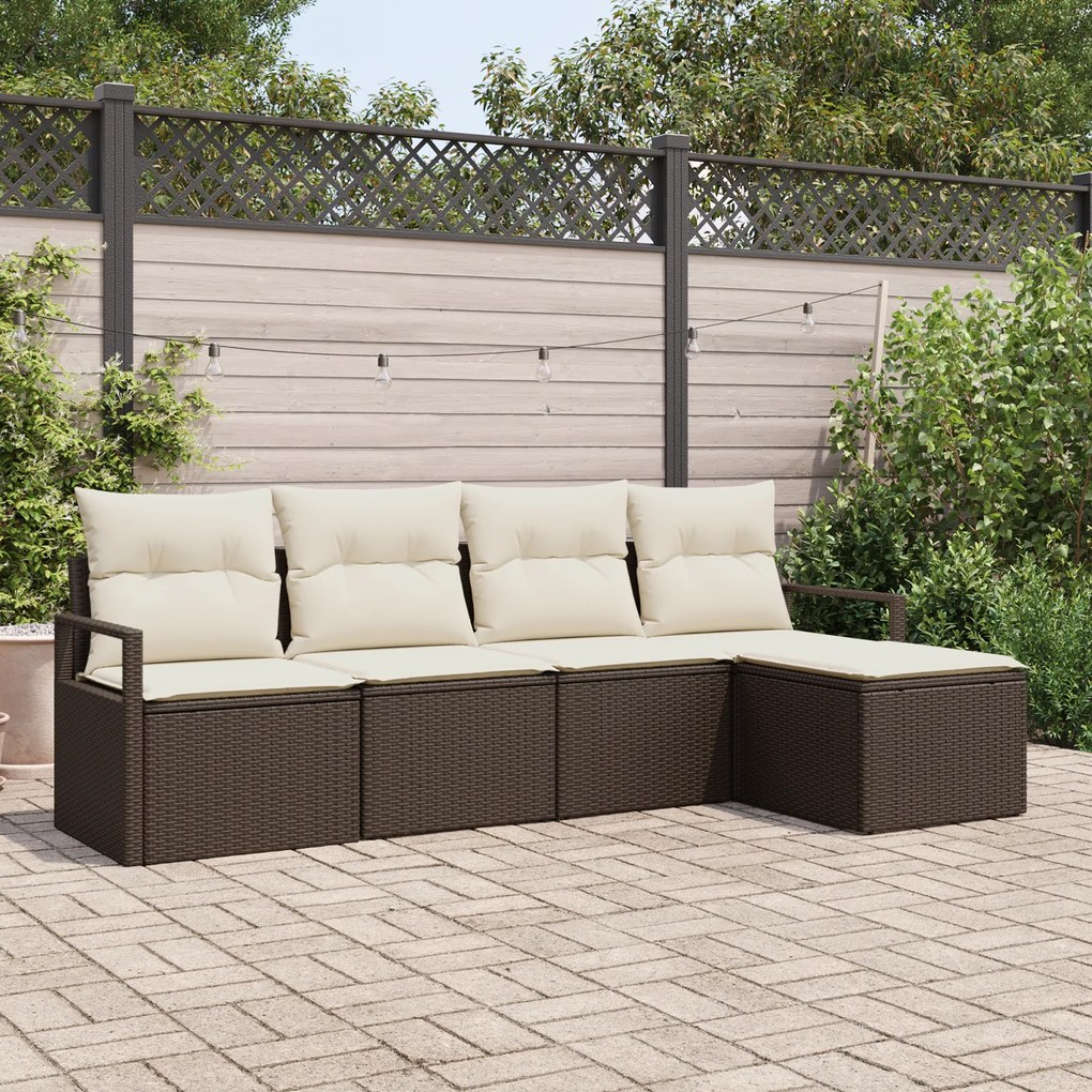 Conjunto de Sofá de Jardim vidaXL de 5 Peças com Almofadas Marrom Poli