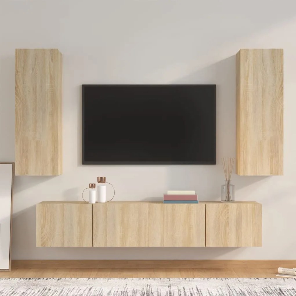 vidaXL Conjunto móveis de TV 4 pcs madeira processada carvalho sonoma