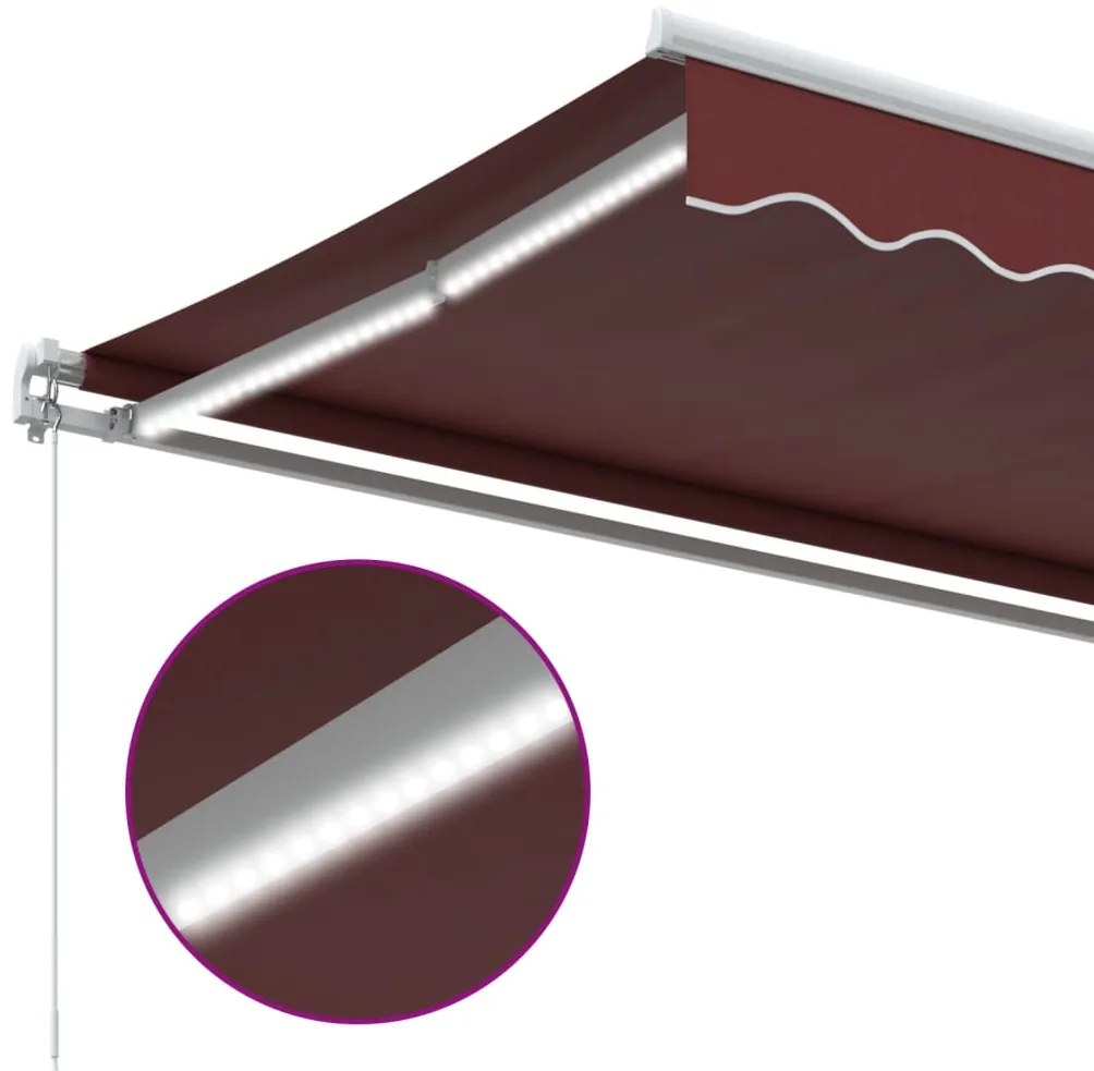 Toldo retrátil manual com luz LED 450x300 cm bordô