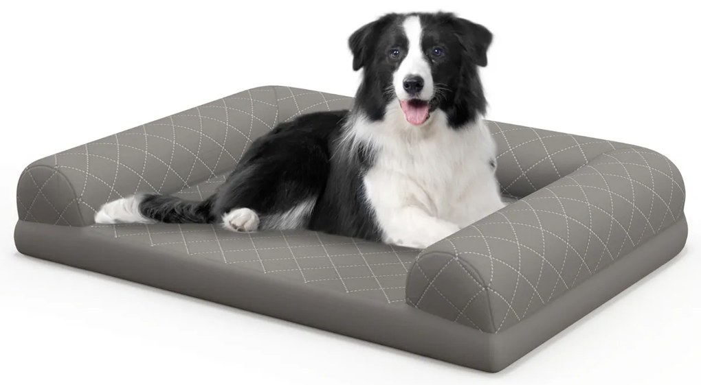 Cama ortopédica para cães  90 x 69 x 18 cm com almofada em 3 lados Capa removível e lavável Base antiderrapante Cinza