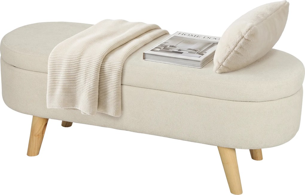 Banco de Arrumação, 110 x 40 x 43 cm, Assento Almofadado, Creme