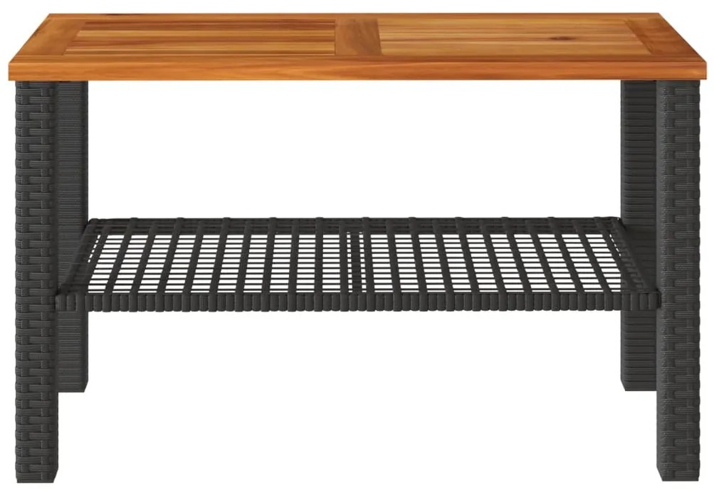 Mesa de jardim 70x38x42 cm vime PE e madeira de acácia preto