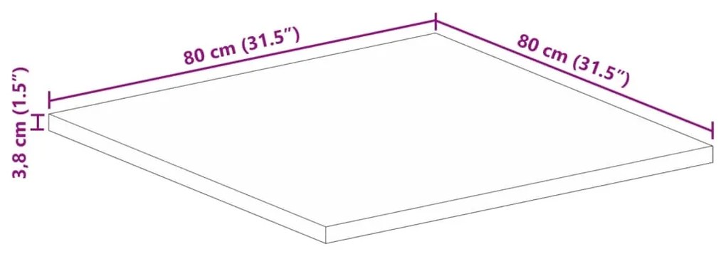 Tampo de mesa quadrado 80x80x3,8 cm madeira de acácia maciça