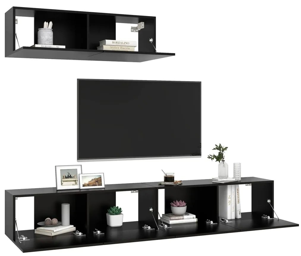Móveis de TV 3 pcs derivados de madeira preto