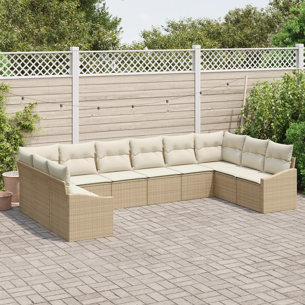 Conjunto de Jantar de Jardim com 10 Peças e Almofadas Bege em Rattan P