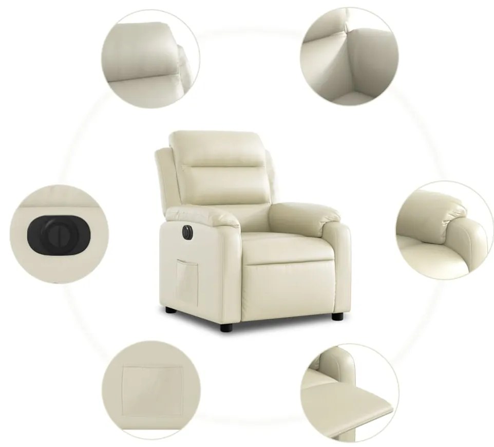 Poltrona reclinável elétrica couro artificial cor creme