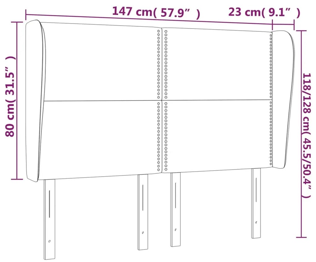 Cabeceira de cama c/ abas tecido 147x23x118/128 cm creme