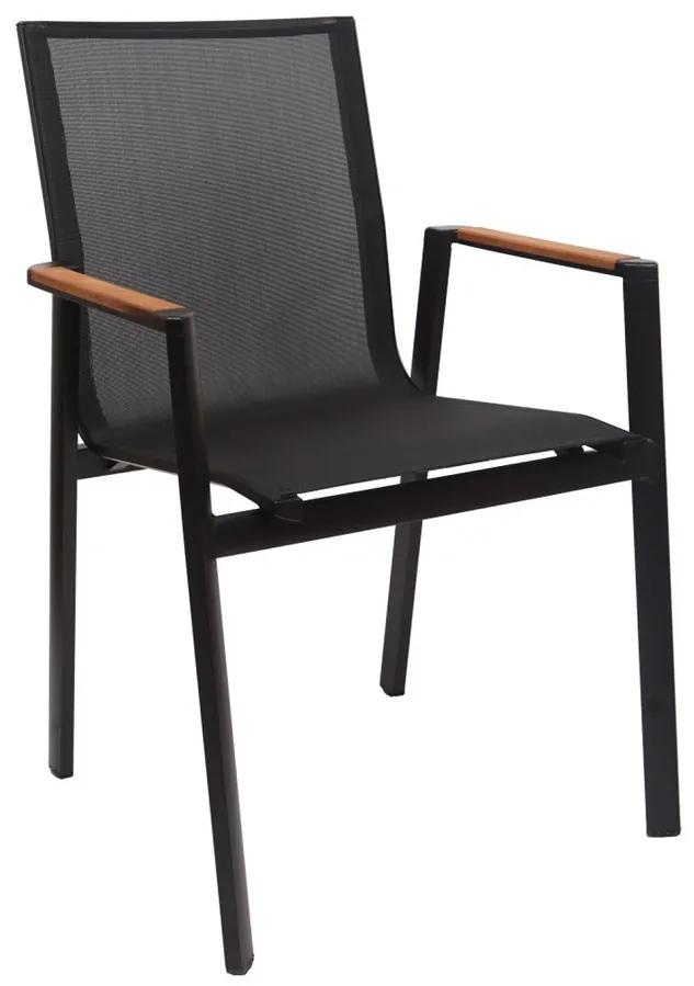 Conjunto 4 Cadeiras de Jardim, Terraço  ROSAURO, empilhável, alumínio preto, textilene preto Restaurante, Café, Bar