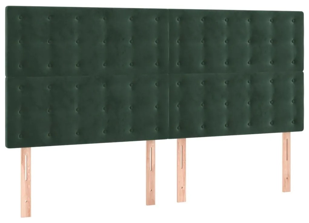 Cabeceira de cama c/ LED veludo 180x5x118/128 cm verde-escuro