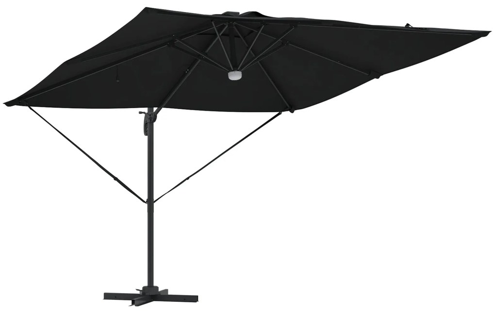 Guarda-Sol Cantilever Roma com LEDs Preto 286x285x270 cm Alumínio