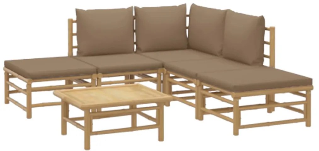 6 pcs conj. lounge jardim bambu almofadões cinzento-acastanhado