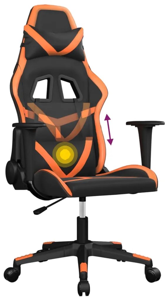 Cadeira gaming massagens couro artificial preto e laranja