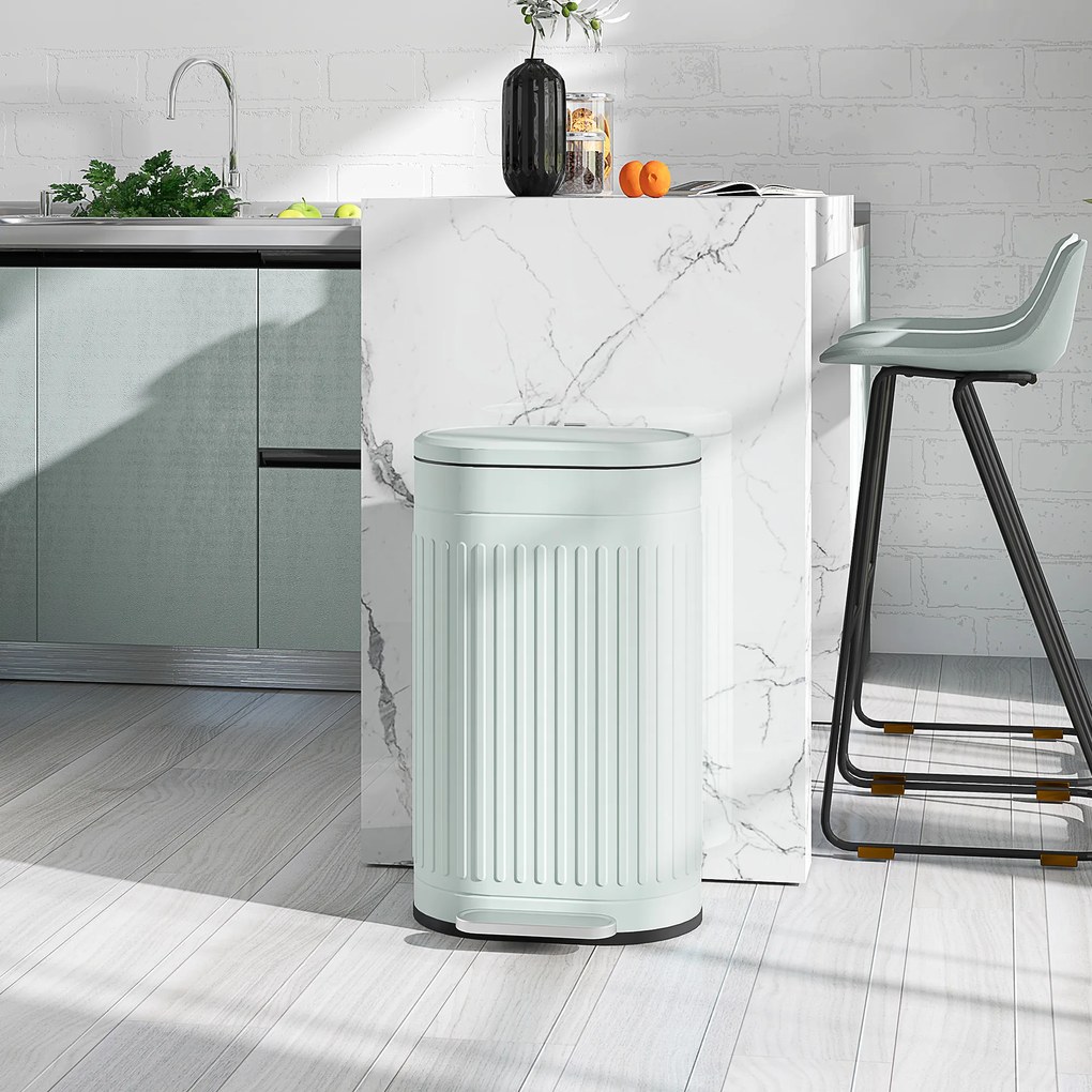 Caixote do Lixo de Cozinha com Pedal, 36,5 x 31,2 x 60,8 cm, Capacidade de 30 L, Verde