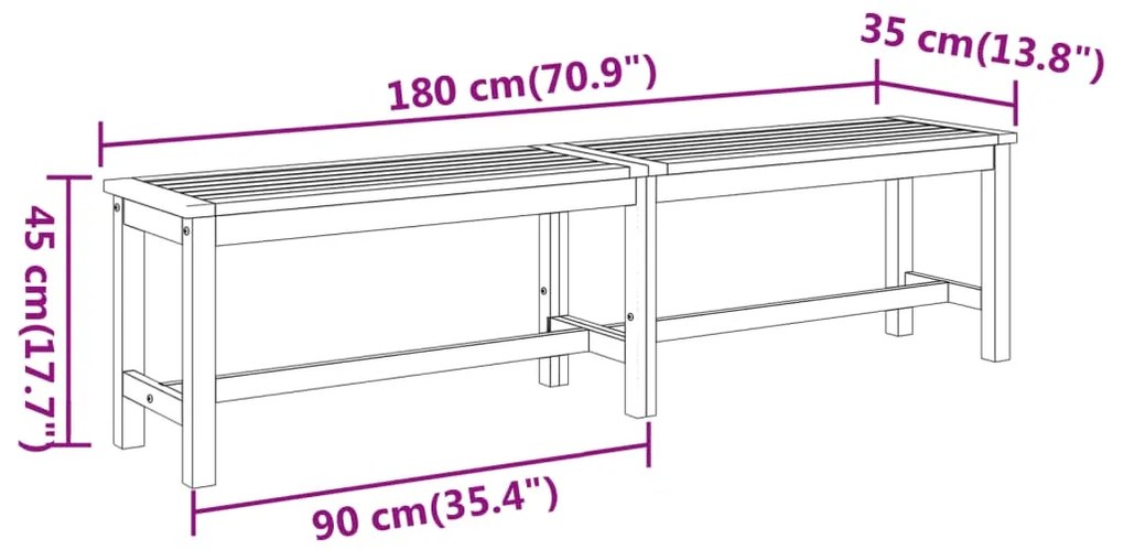 Banco de jardim 180x35x45 cm madeira de acácia maciça