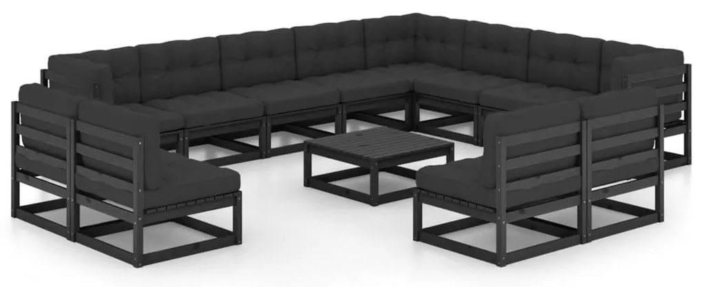 13 pcs conjunto longue jardim c/ almofadões pinho maciço preto