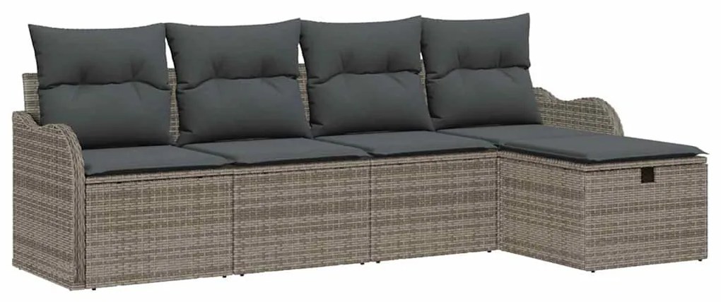 Conjunto de Sofá de Jardim vidaXL com 5 Peças e Almofadas Cinza Rattan