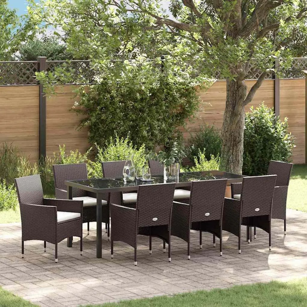 vidaXL Conjunto de jantar pra jardim com 9 peças em rattan sintético marrom.