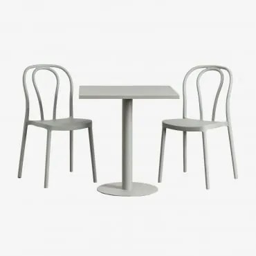 Conjunto De Mesa Quadrada 70x70 Cm E 2 Cadeiras De Jardim Mizzi Verde Cáqui - Sklum