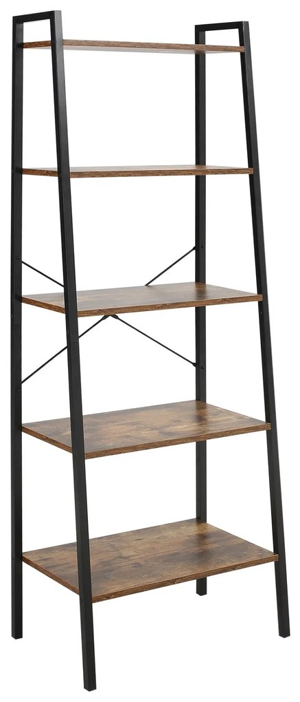 HOMCOM Estante de Estilo Industrial em Forma de Escada com 5 Prateleiras com Estrutura de Metal para Sala de Estar Dormitório Cozinha Escritório 56x34x160cm Marrom Rústico