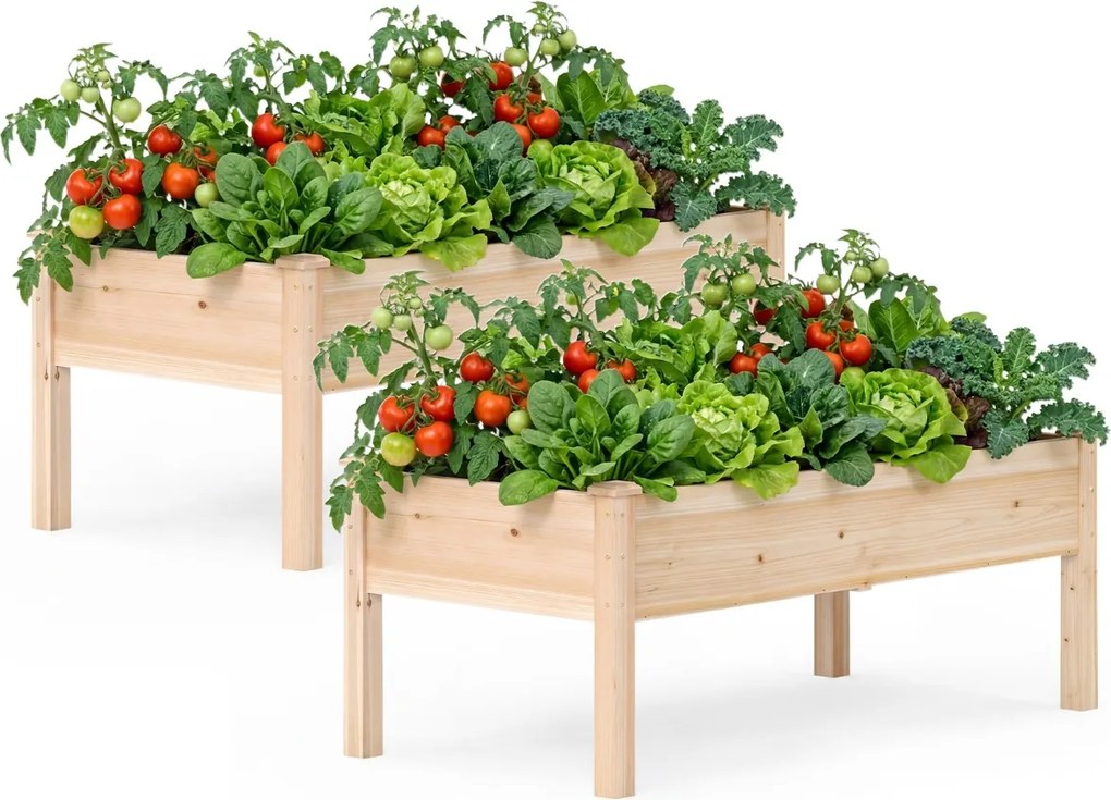 Conjunto de 2 Floreiras 122 x 62 x 48 cm em madeira de abeto natural com suportes para legumes, flores e ervas aromáticas, para varanda, pátio ou jard