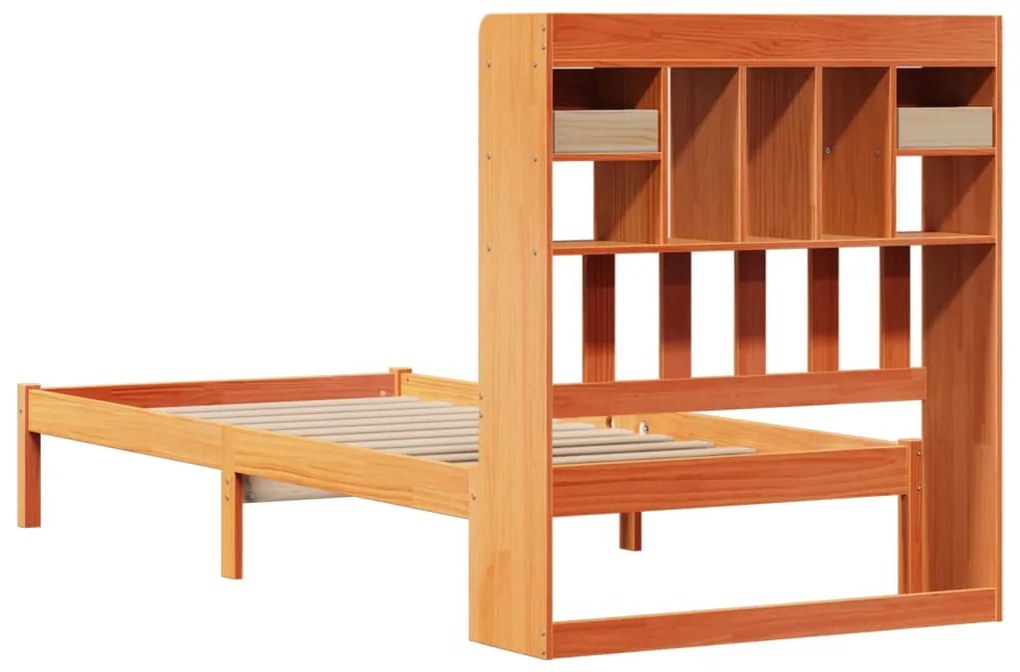 Cama com estante sem colchão 75x190cm pinho maciço castanho-mel