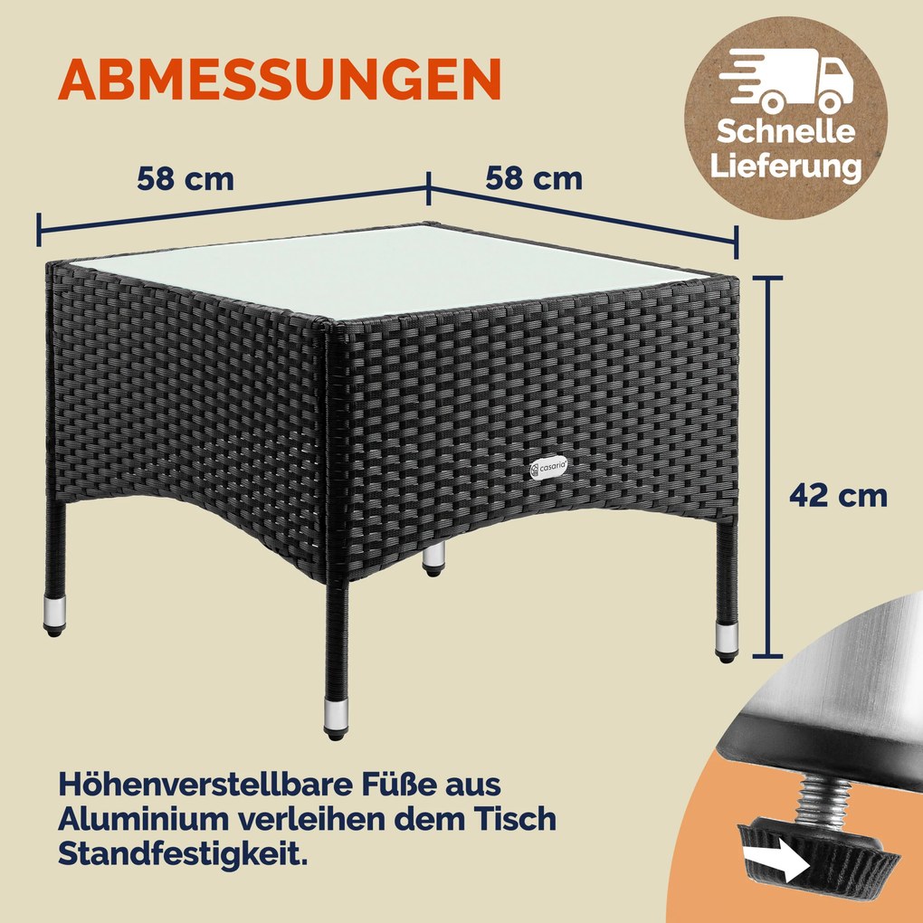 Mesa auxiliar jardim em polyrattan 58 x 58 x 42 cm Preto