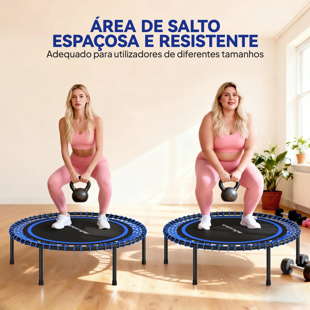 Trampolim de Fitness Adultos Ø114 cm com Estrutura de Aço Reforçada para Treino de Pernas Corpo Azul e Preto