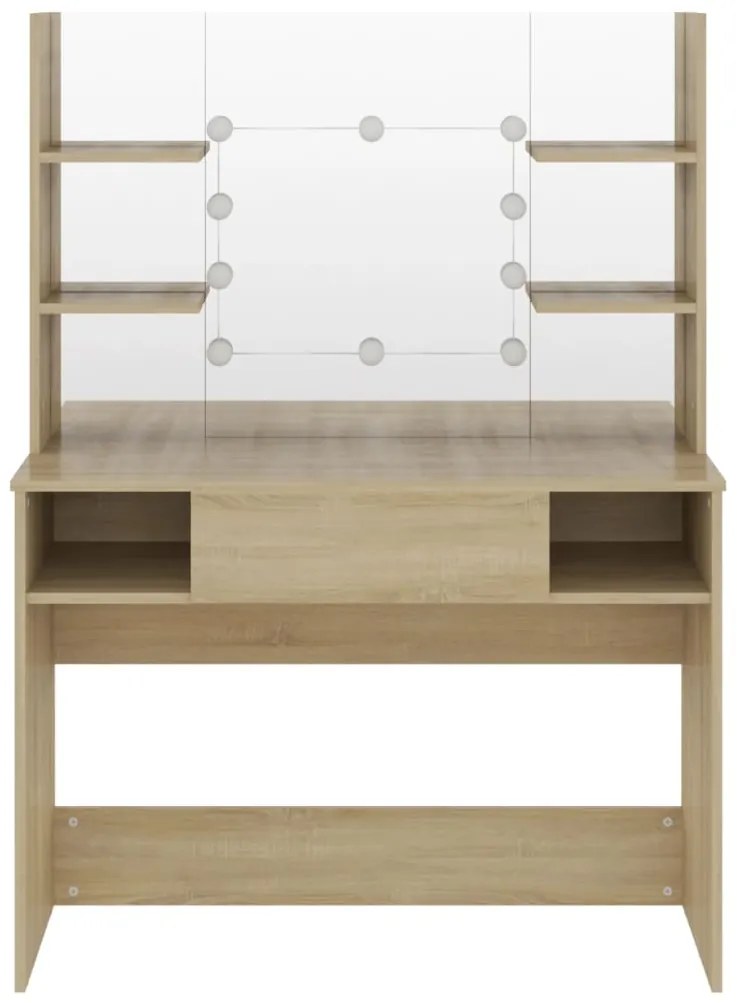 Mesa de maquilhagem c/ luzes LED 100x40x135 cm MDF cor carvalho