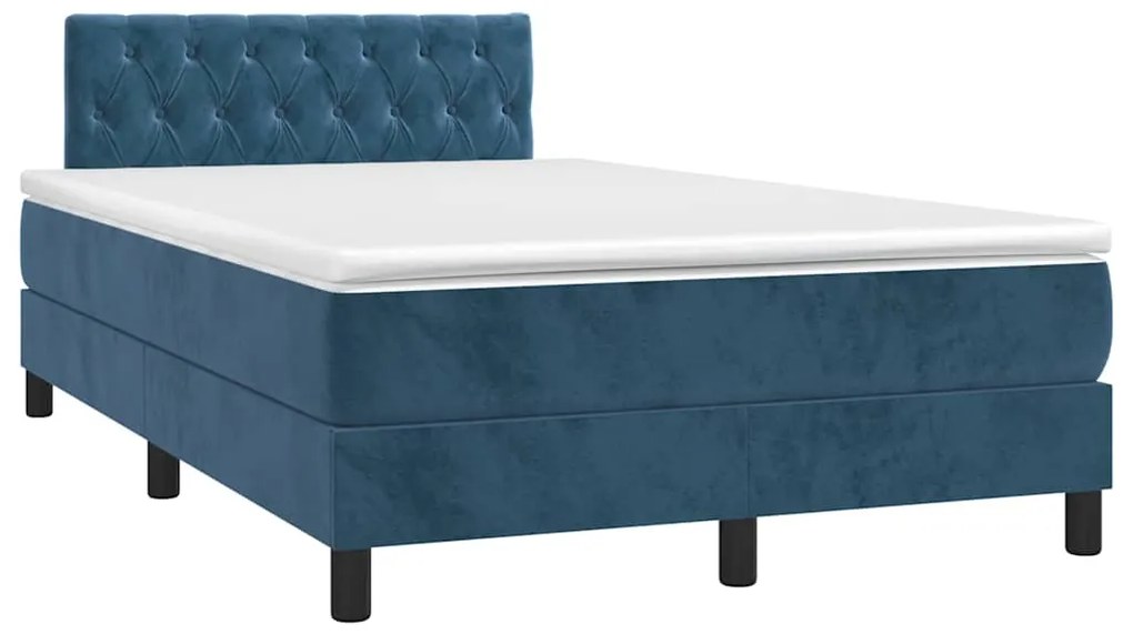 Cama box spring colchão LED 120x190cm couro artif. azul-escuro