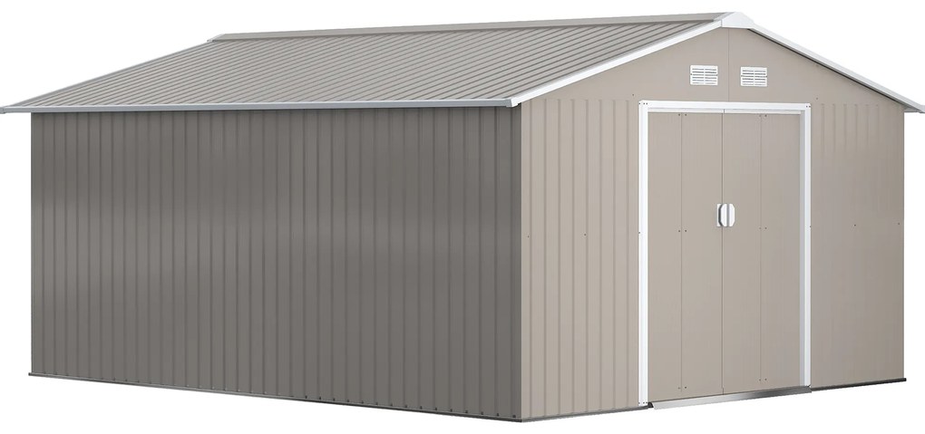 Outsunny Abrigo de Jardim 13,1 m² de Aço 340x386x200cm com Portas de Correr Resistente a Ferrugem | Aosom Portugal