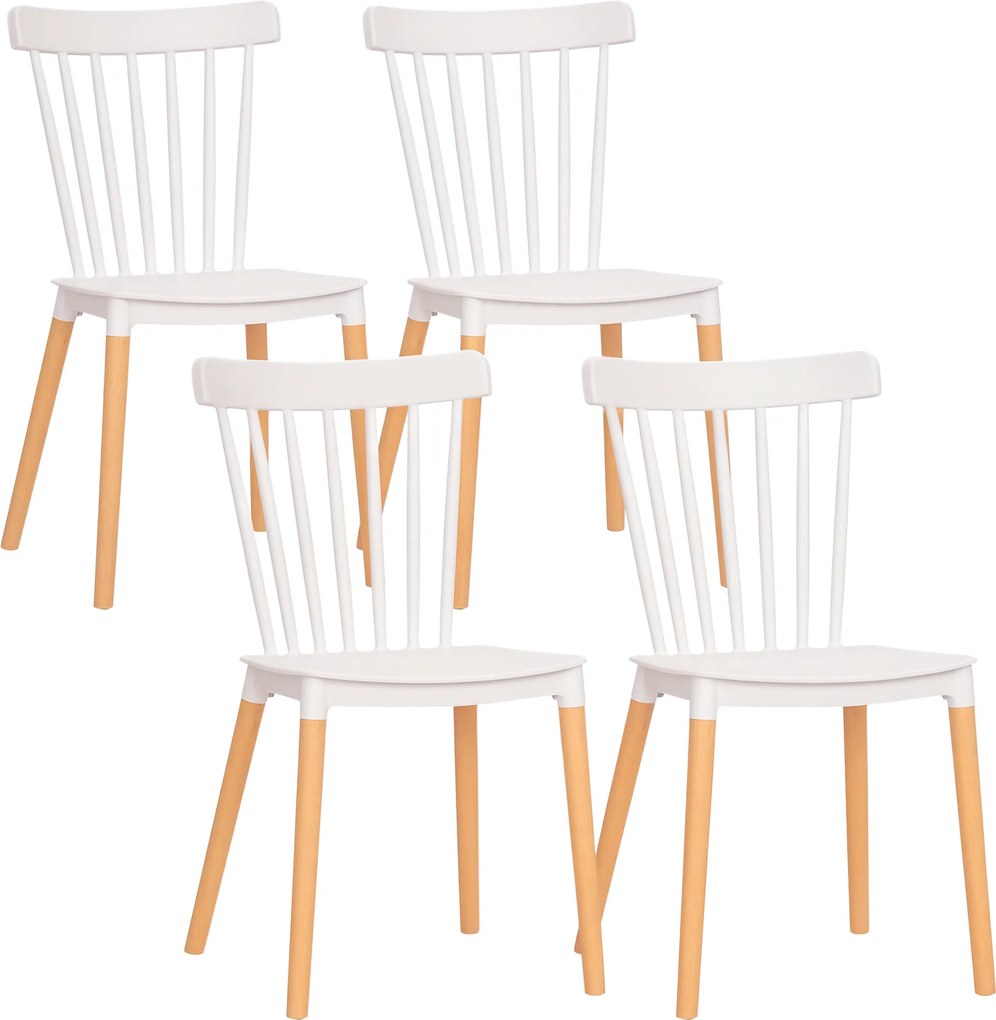 HOMCOM Conjunto de 4 Cadeiras Estilo Nórdico com Encosto Alto e Pés de Madeira de Faia 48x52,5x83cm Branco e Madeira | Aosom Portugal