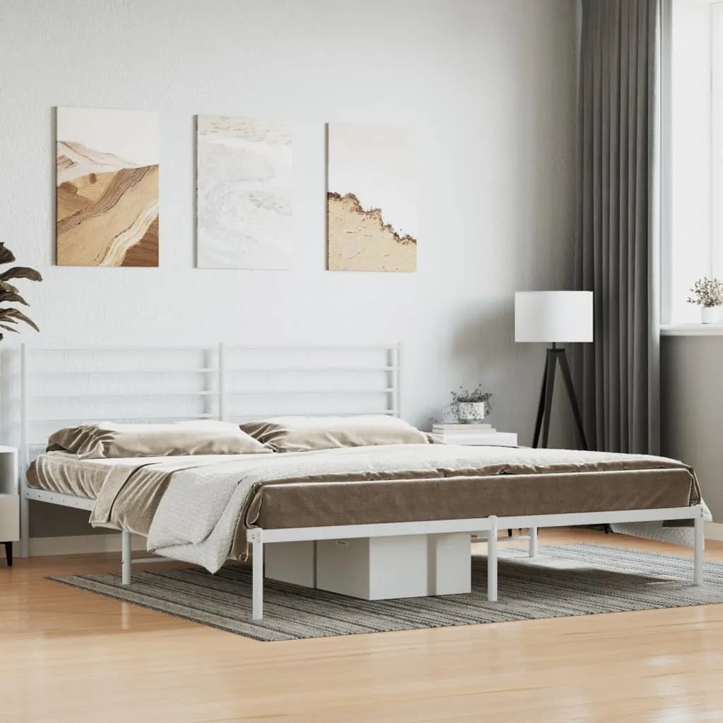 Estrutura de cama com cabeceira 200x200 cm metal branco