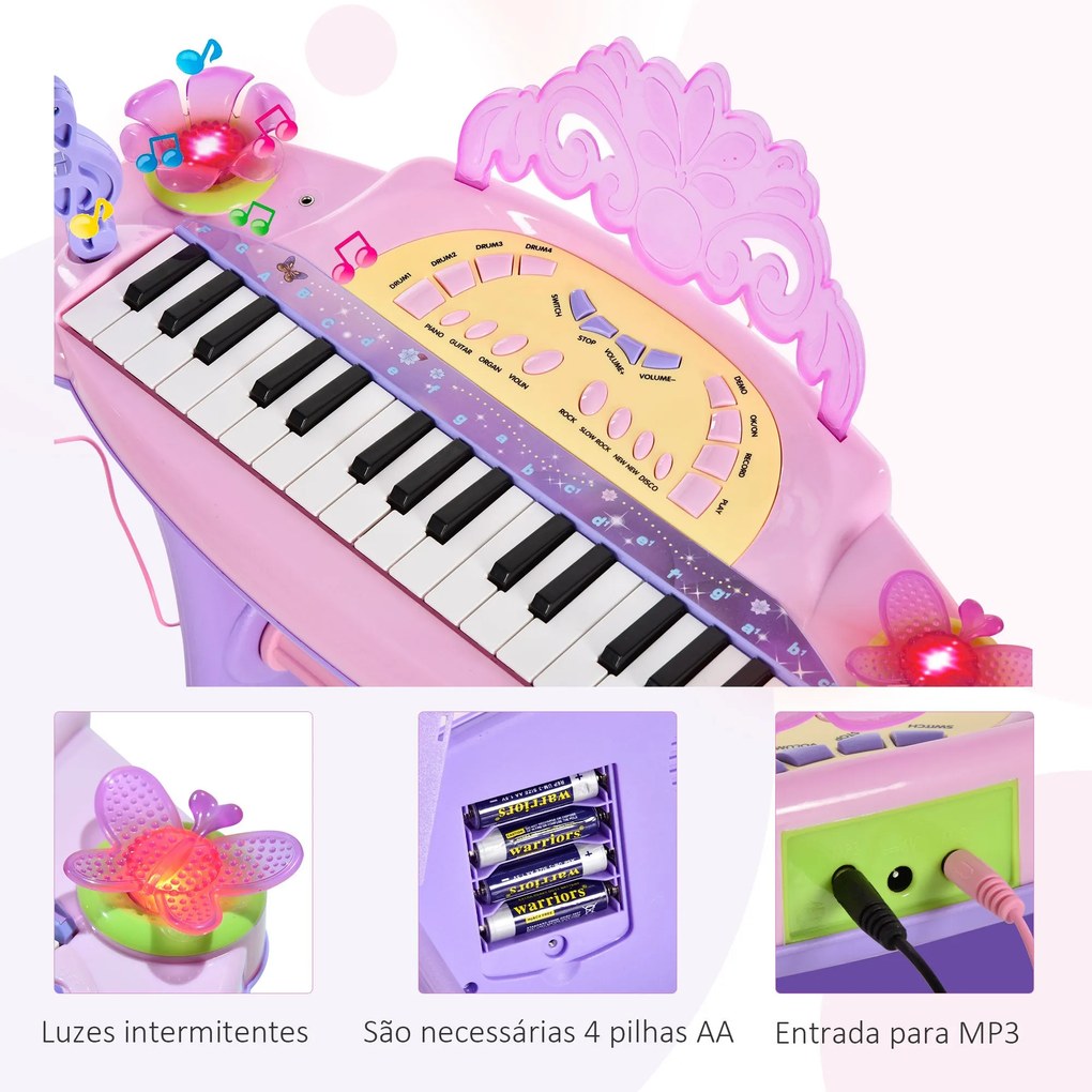 HOMCOM Piano Eléctrico Infantil 32 Teclas Piano Infantil com Microfone