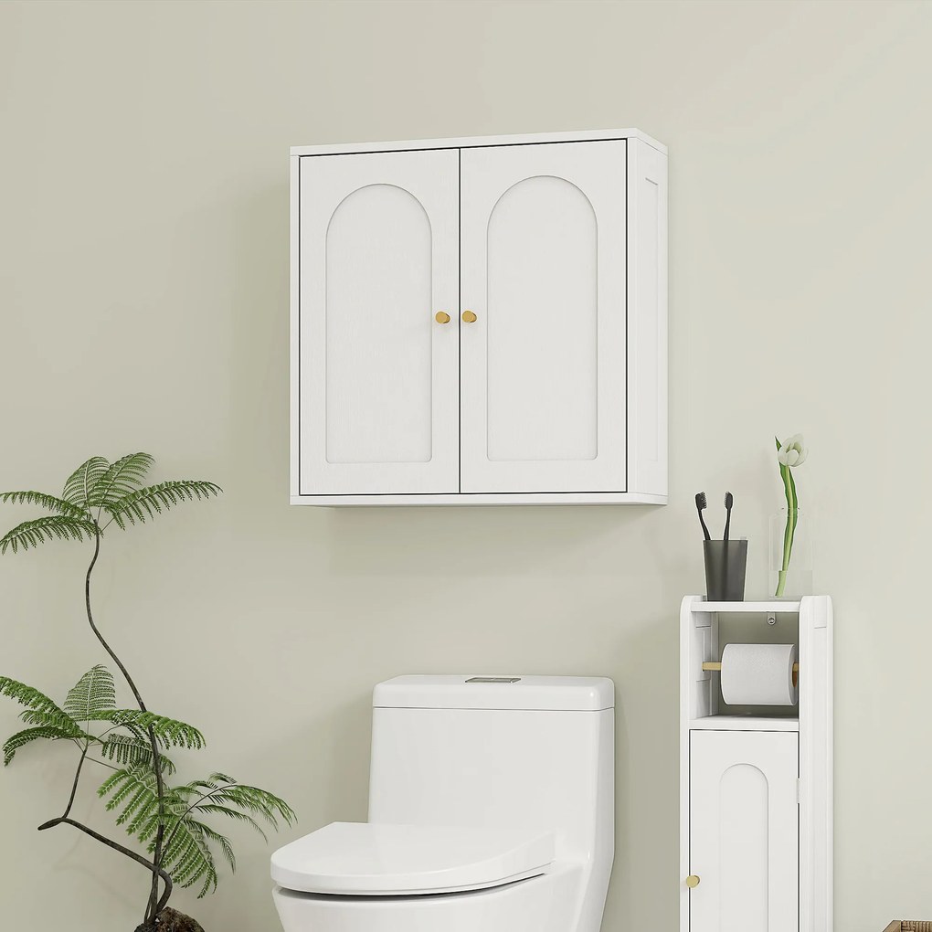 Armário de Casa de Banho de Parede Móvel de Casa de Banho Suspenso com Prateleiras 2 Portas com Desenho em Arco 60x20x60 cm Branco