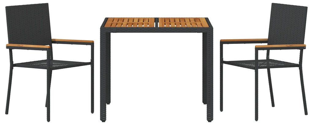 Conjunto de Jantar para Jardim vidaXL 3 Peças Polyratan Preto