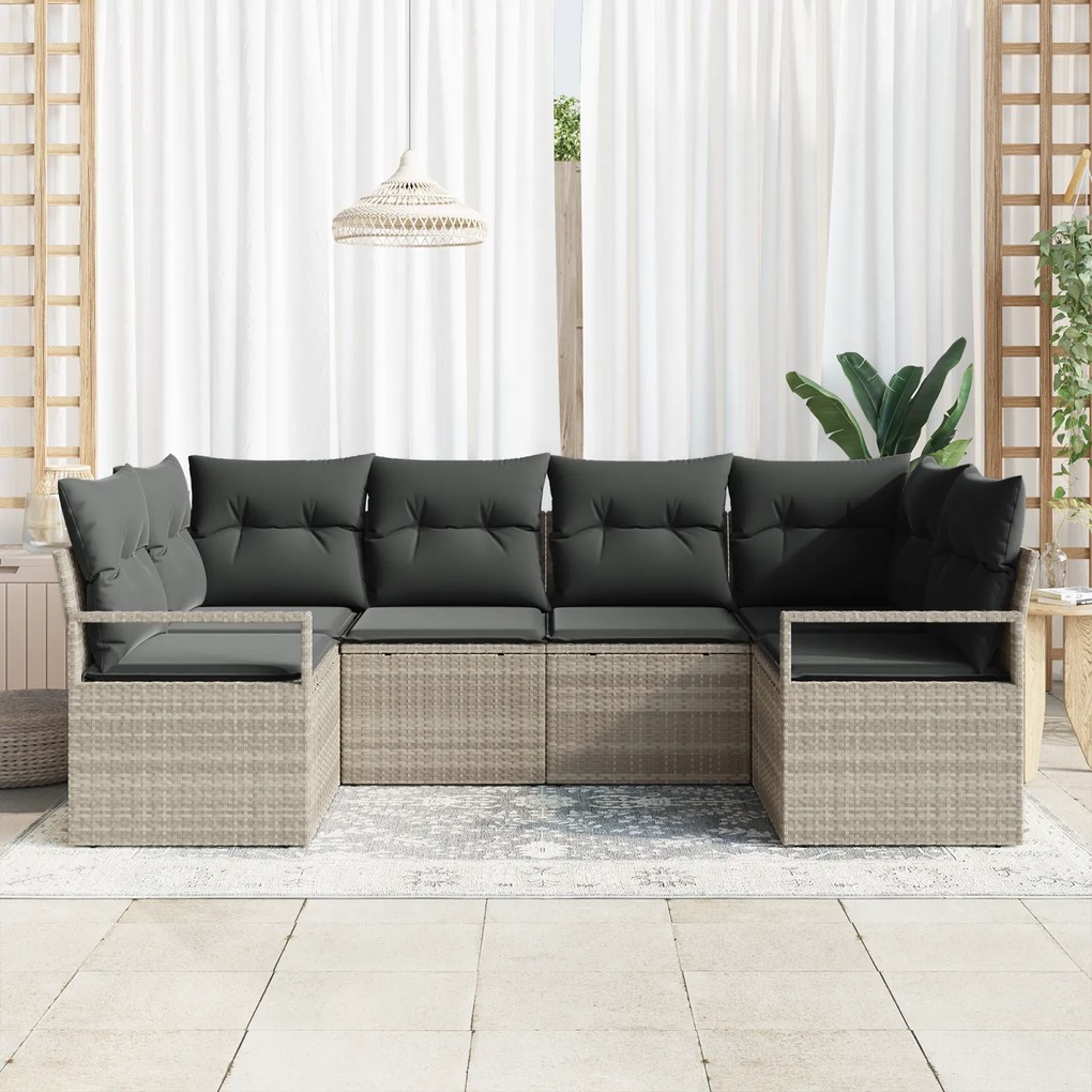 Conjunto de Sofá de Jardim vidaXL de 6 peças com almofadas Cinza Claro