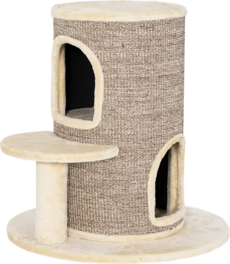PawHut Arranhador em Forma de Cilindro para Gatos com 2 Níveis com Plataforma 60x60x61 cm Bege | Aosom Portugal