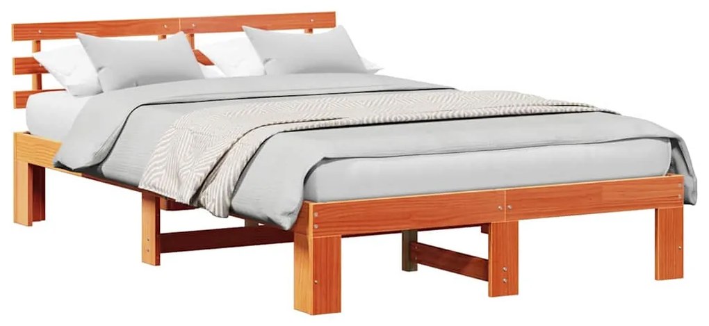 Estrutura de Cama de Madeira de Pinho Castanho Encerado