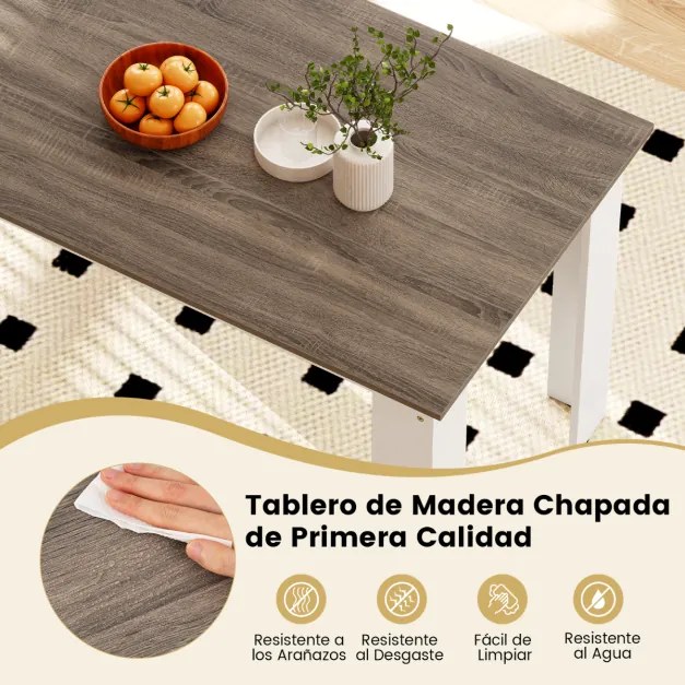 Mesa de jantar em madeira para 4-6 pessoas com pés em L para sala de jantar 120 x 70 x 75 cm Branco/castanho